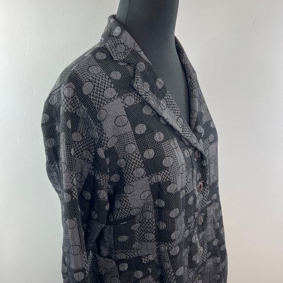 Cut-Loose Gray Black Blazer Jacket Cotton Polka Dot Plaid Notch Lapel Medium M - Picture 8 of 12